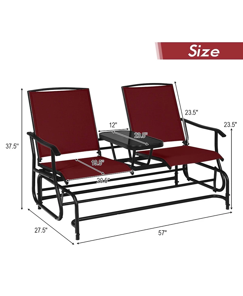 2 Person Outdoor Patio Double Glider Chair Loveseat Rocking