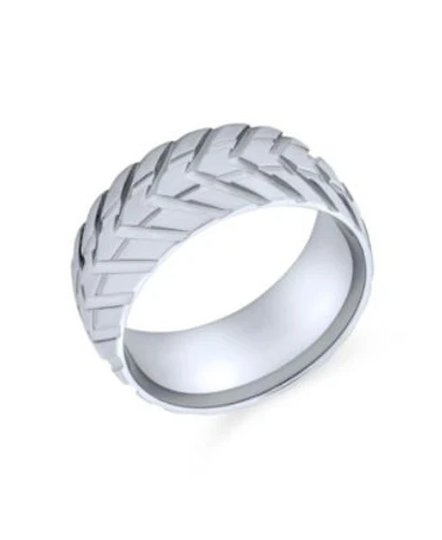Bling Jewelry Mechanic Sports Car Racer Wide Tread Tire Band Ring Bikers Matte Brushed Silver Tone Stainless Steel 8MM