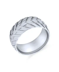 Bling Jewelry Mechanic Sports Car Racer Wide Tread Tire Band Ring Bikers Matte Brushed Silver Tone Stainless Steel 8MM