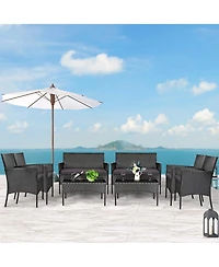 8PCS Patio Rattan Furniture Set Cushioned Sofa Coffee Table Backyard