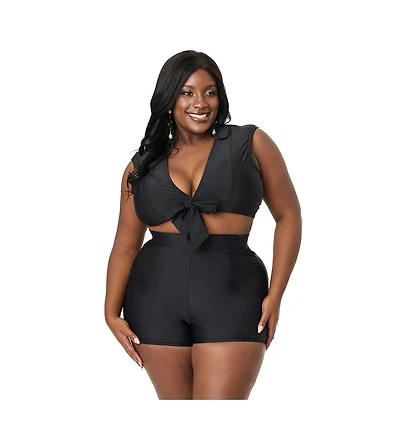 Unique Vintage Plus Full Coverage Bow Swim Top