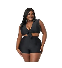 Unique Vintage Plus Full Coverage Bow Swim Top