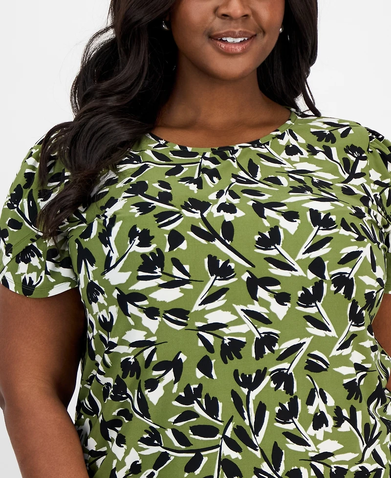 Ak Anne Klein Plus Size Printed Tulip-Sleeve Blouse