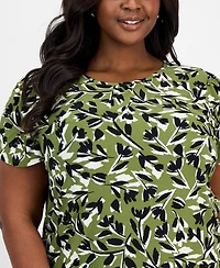 Ak Anne Klein Plus Size Printed Tulip-Sleeve Blouse