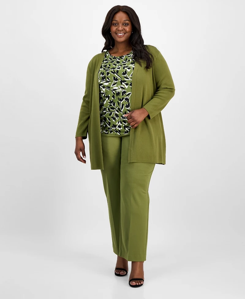Ak Anne Klein Plus Open-Front Side-Slit Cardigan