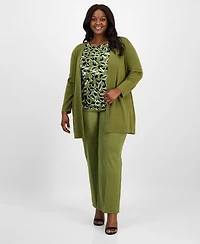 Ak Anne Klein Plus Open-Front Side-Slit Cardigan