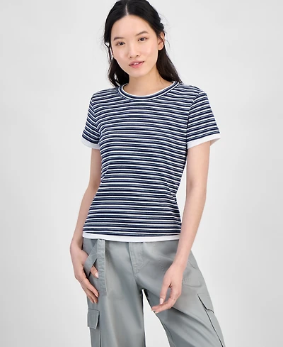 Hippie Rose Juniors' Layered Look Striped T-Shirt
