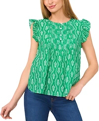 CeCe Women's Floral Button-Front Ruffle-Sleeve Blouse