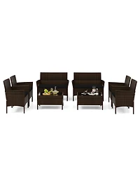 Gymax 8 Pcs Outdoor Patio Rattan Conversation Set Wicker Furniture Set w/ Chair Cushions