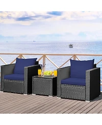 Gymax 3 Piece Rattan Outdoor Patio Conversation Furniture Set w/ Cushions
