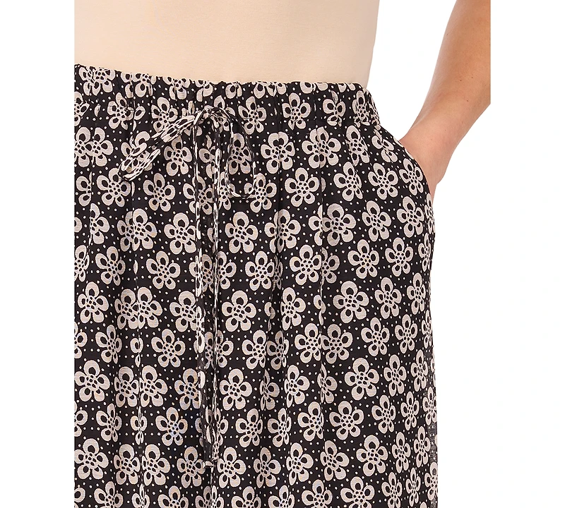 CeCe Women's Printed Tie-Waist High-Rise Flowy Pants