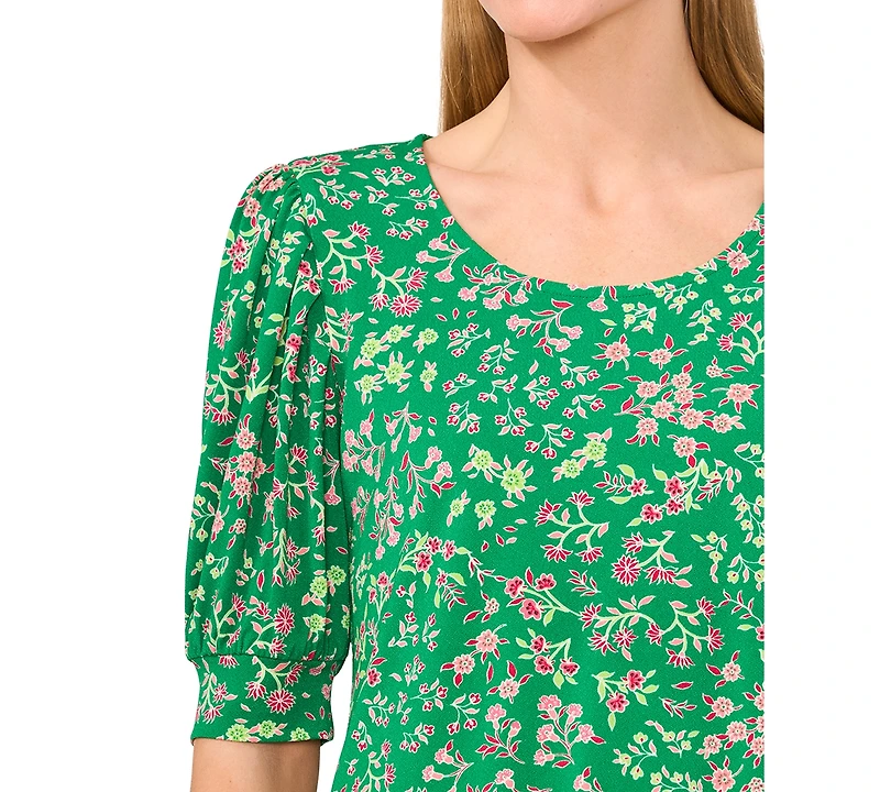 CeCe Women's Crewneck Shirred-Elbow-Sleeve Top