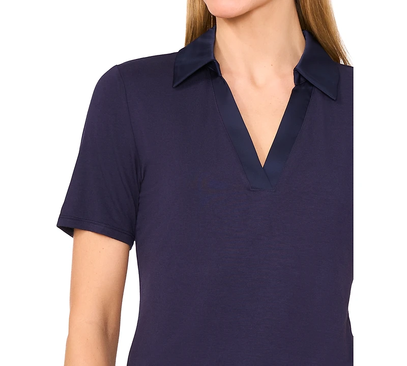 CeCe Women's Contrast-Trim Short Sleeve Polo Shirt