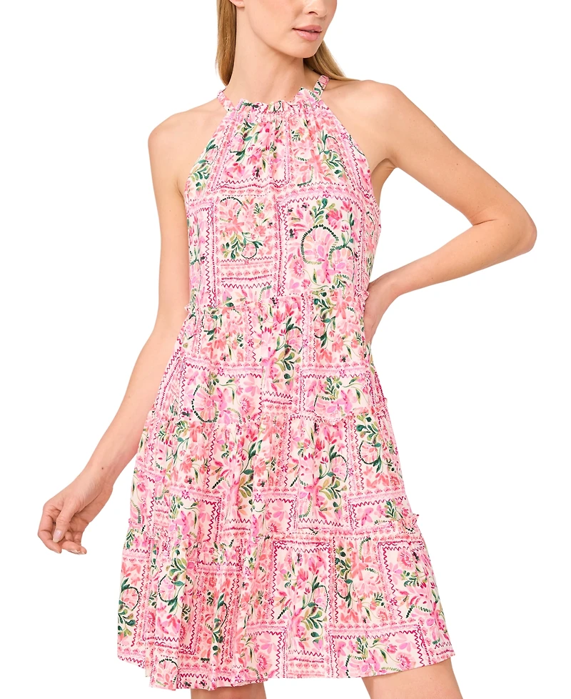 CeCe Women's Printed Tiered Halter Minidress