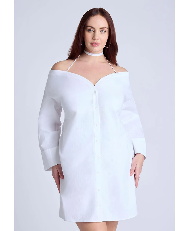 Eloquii Women's Off The Shoulder Poplin Mini Dress