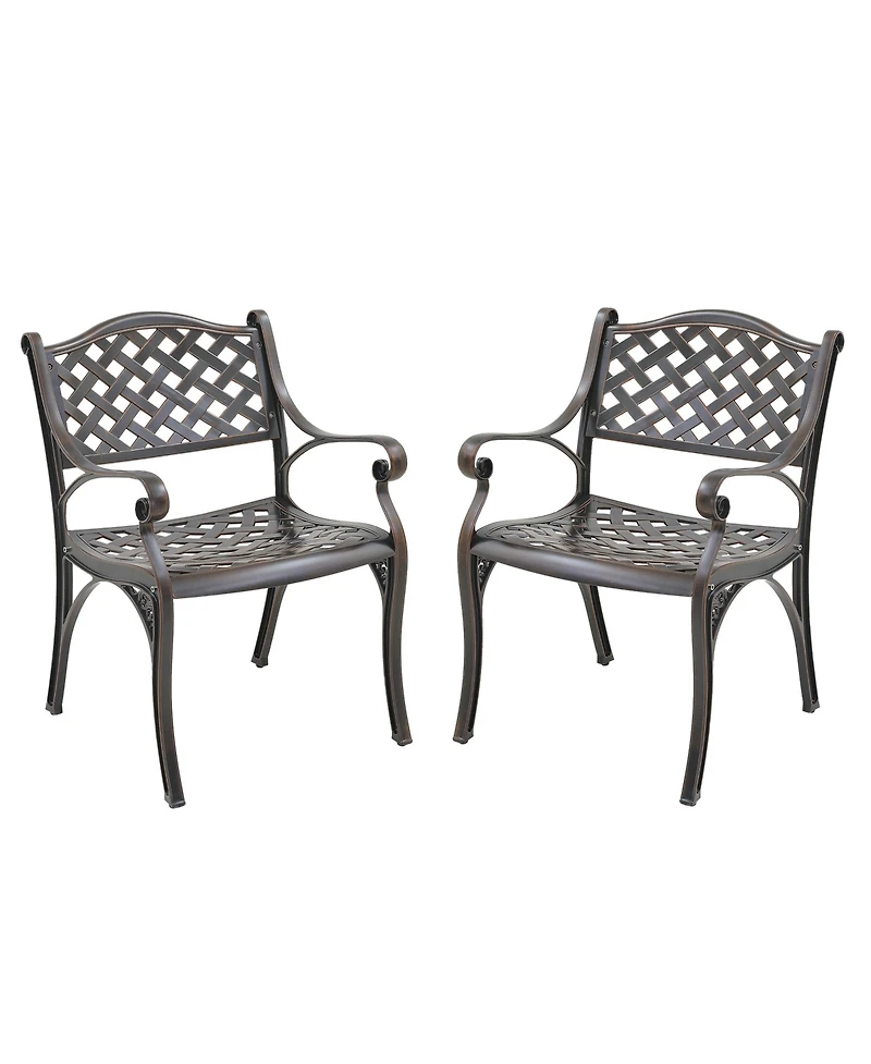 2 Pcs Outdoor Dining Chairs Cast Aluminium Patio Dining Chair Set of 2 Patio Bistro Chairs, Bronze