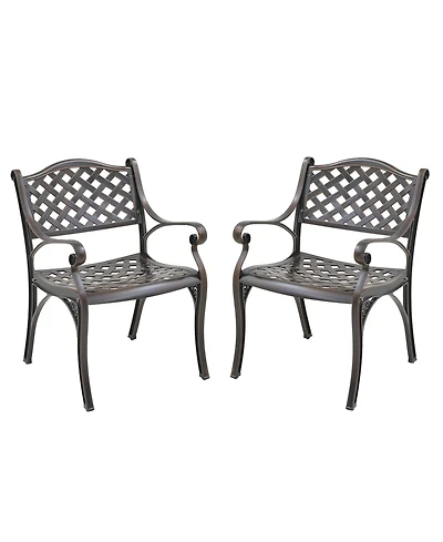 2 Pcs Outdoor Dining Chairs Cast Aluminium Patio Dining Chair Set of 2 Patio Bistro Chairs, Bronze