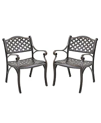 2 Pcs Outdoor Dining Chairs Cast Aluminium Patio Dining Chair Set of 2 Patio Bistro Chairs, Bronze