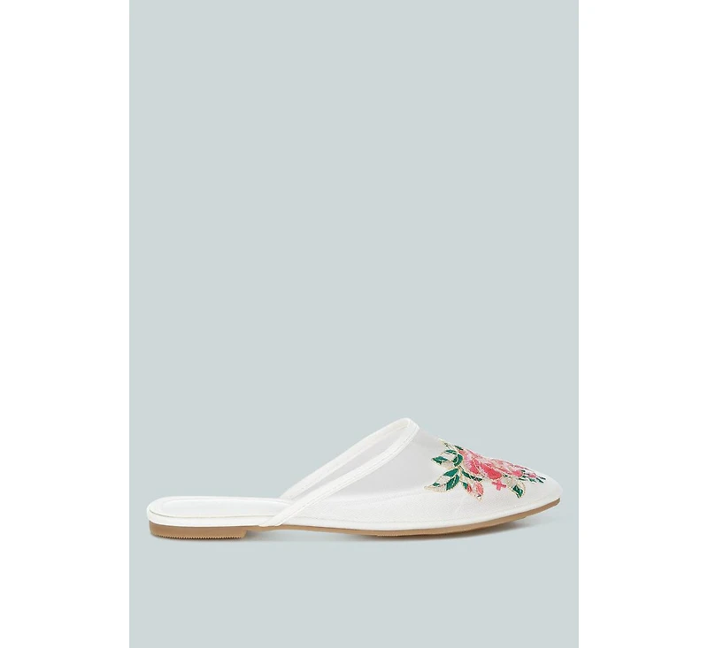 Shara Floral Embroidered Mesh Mules