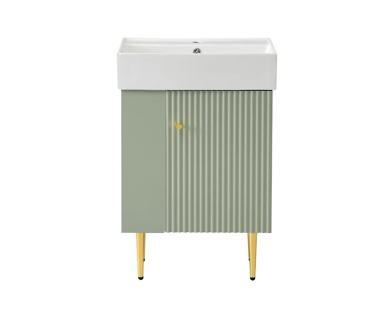 Casainc 21.6" Green Bathroom vanity, Combo Cabinet, Bathroom Storage Cabinet, Single Ceramic Sink, Left side storage