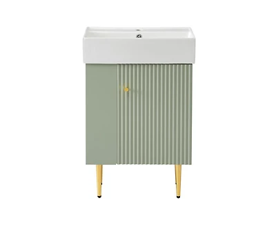 Casainc 21.6" Green Bathroom vanity, Combo Cabinet, Bathroom Storage Cabinet, Single Ceramic Sink, Left side storage