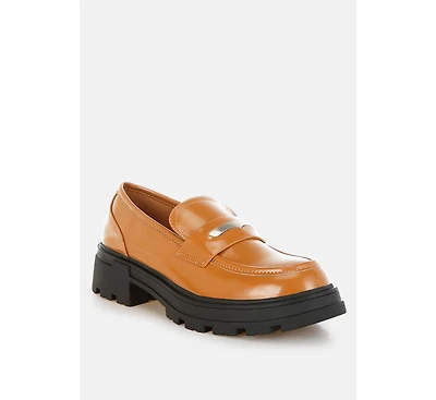 Gleam Stride Faux Leather Chunky Loafers Women