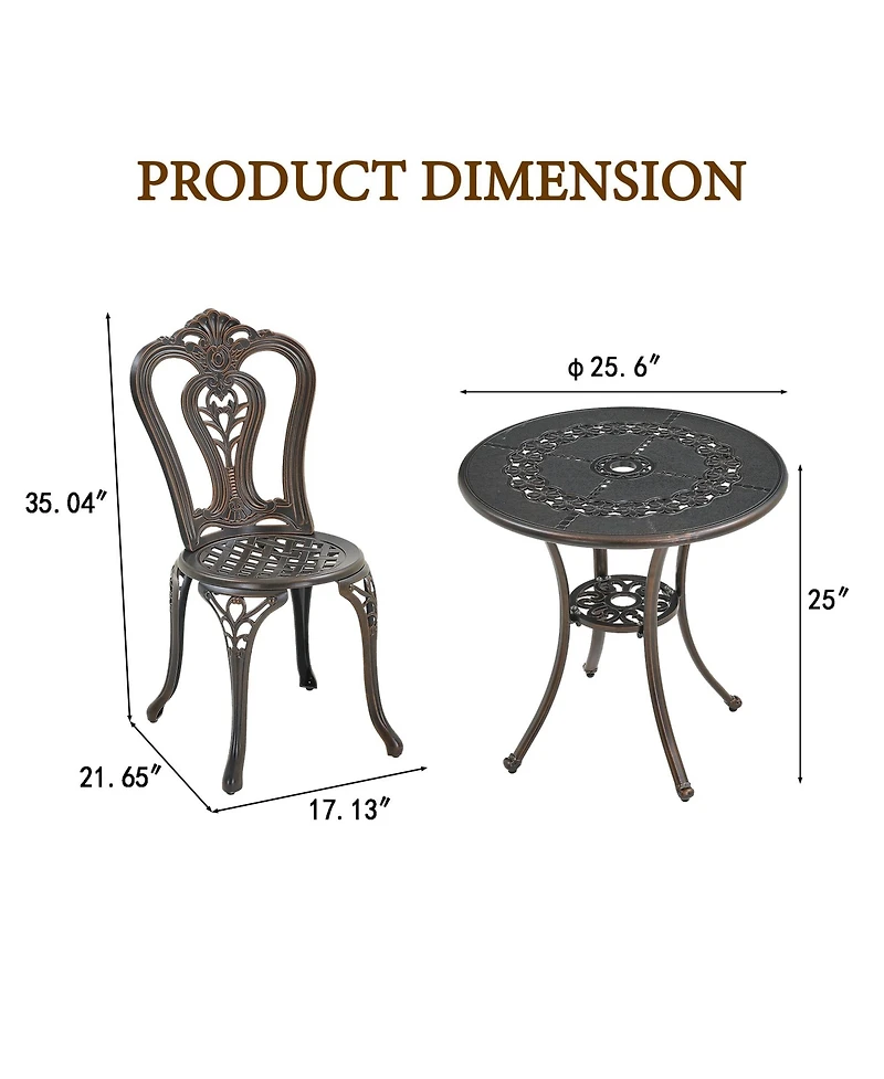 Patio Bistro Set of 3 Table and Chairs Outdoor Dining Chairs, Bronze