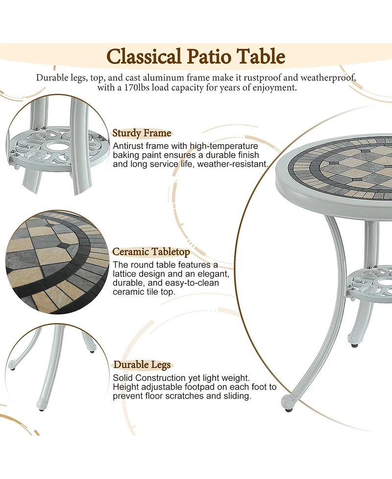 24 Inches Outdoor Bistro Table Cast Aluminium Patio Dining Table Outdoor Round Bistro Table, Bronze