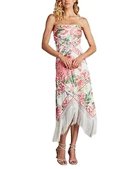 Tadashi Shoji Women's Brette Floral Print Tassel Fringe Midi Dress