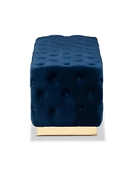 Baxton Studio Corrine Glam and Luxe Navy Blue Velvet Fabric Upholstered and Gold Pu Leather Ottoman