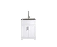 Casainc 24" White Paint Free Laundry Tub Cabinet w/ Stainless Steel Combo