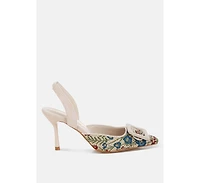 Miraya Embroidered Buckle Detail Stiletto Heels