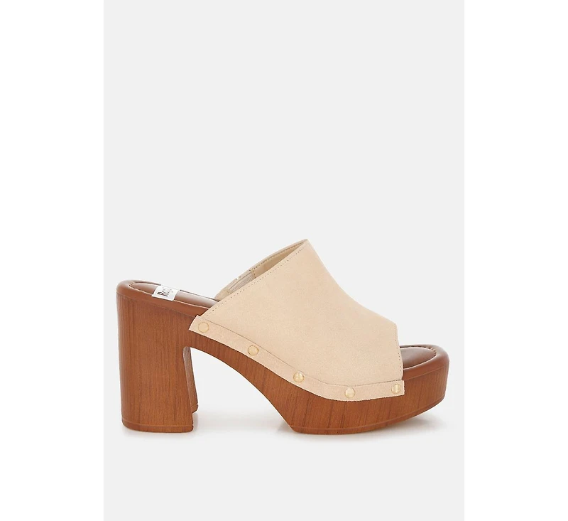 Masaki Soft Suede Leather Wooden Clogs