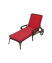 Mondawe Outdoor Cast Aluminum Chaise Lounge Chair with Wheel and Cushion