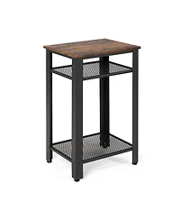3-Tier Industrial End Table with Metal Mesh Storage Shelves