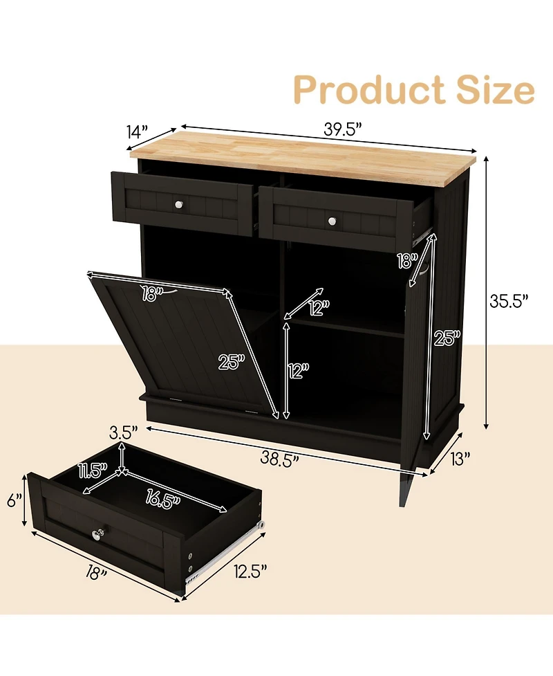 Kitchen Tilt Out Trash Cabinet with 2 Drawers and Adjustable Shelf