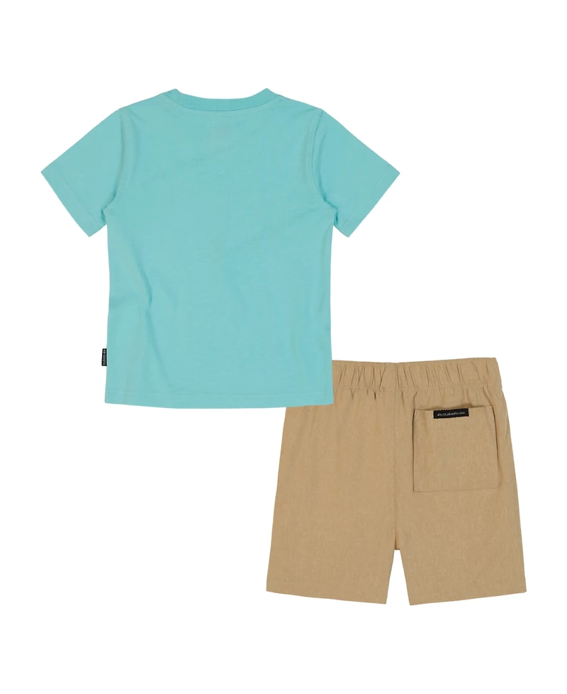 Quiksilver Toddler and Little Boys 2-Piece Short Sleeve Logo Graphics T-Shirt and Stretch Tech Shorts Set