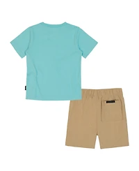 Quiksilver Toddler and Little Boys 2-Piece Short Sleeve Logo Graphics T-Shirt and Stretch Tech Shorts Set