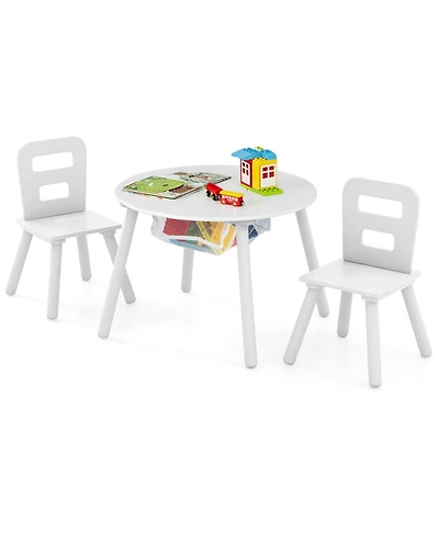Wood Activity Kids Table and Chair Set with Center Mesh Storage
