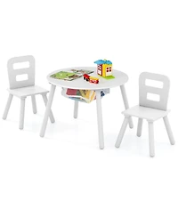 Wood Activity Kids Table and Chair Set with Center Mesh Storage