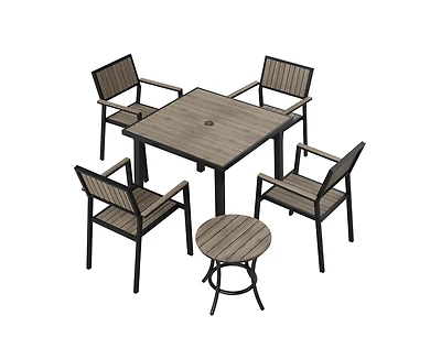 6-Piece Aluminum Outdoor Patio Dining Set with Square Table, Small Side Table and 4-Stackable Chairs