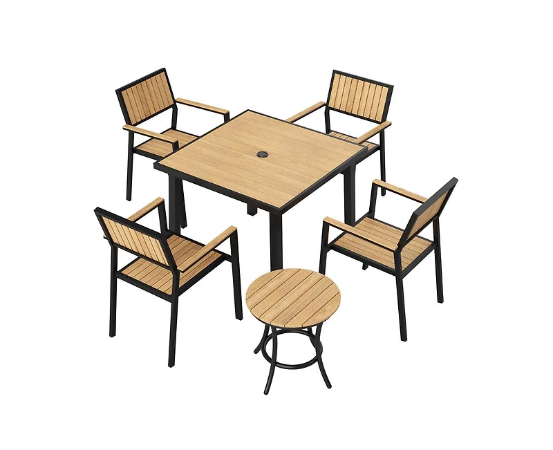 6-Piece Aluminum Outdoor Patio Dining Set with Square Table, Small Side Table and 4-Stackable Chairs
