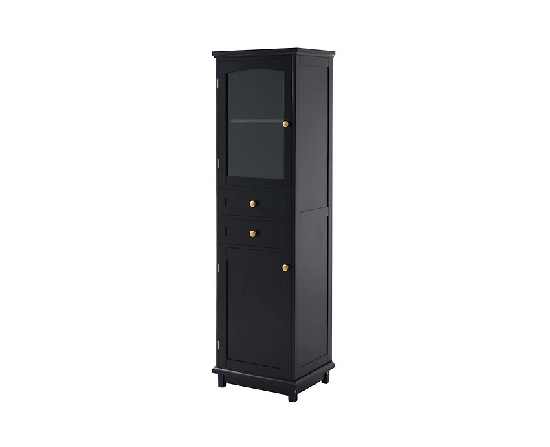 Casainc 63" Tall Bathroom Storage Cabinet with Glass Doors Two Drawers and Adjustable Shelves, Mdf Board Assembly Required