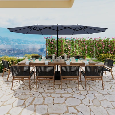 15 ft. Large Market Double Sided Umbrella Outdoor Patio Umbrella in Blue with Crank Handle, for Poolside Lawn Garden
