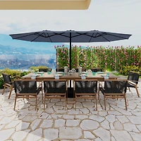 15 ft. Large Market Double Sided Umbrella Outdoor Patio Umbrella in Blue with Crank Handle, for Poolside Lawn Garden