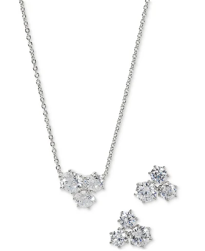 Eliot Danori Cubic Zirconia Trio Pendant Necklace & Stud Earrings, 16" + 2" extender