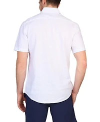 Tailorbyrd Men's Solid Light Blue Linen Short Sleeve Button Down Shirt by