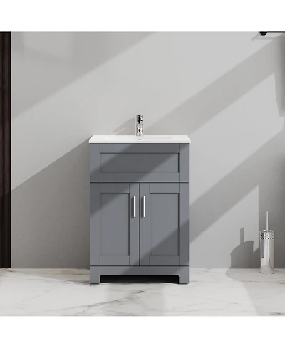 Casainc 24" Bathroom Sink Vanity Laundry Utility Gray Cabinet