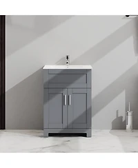 Casainc 24" Bathroom Sink Vanity Laundry Utility Gray Cabinet