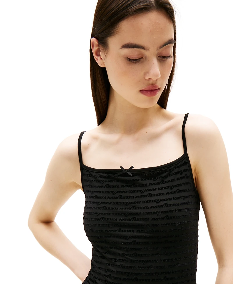 Tommy Jeans Women's Script-Striped Mesh Sleeveless Dress